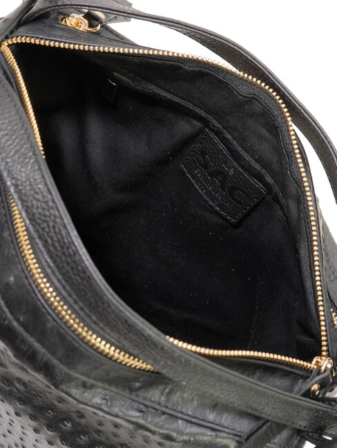 TRIO Zaino sacca in pelle stampa struzzo nero struzzo - Borse Donna