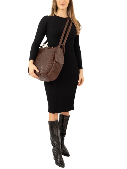 TRIO Zaino sacca in pelle damascata marrone damascato - Borse Donna