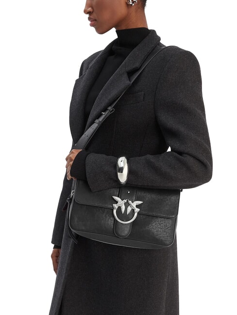 LOVE ONE Borsa a spalla in pelle nero limousine - matt silver - Borse Donna