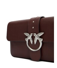 PINKO LOVE ONE Borsa a spalla in pelle marrone castano matt silver - Borse Donna - 3