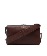 PINKO LOVE ONE Borsa a spalla in pelle marrone castano matt silver - Borse Donna - 4