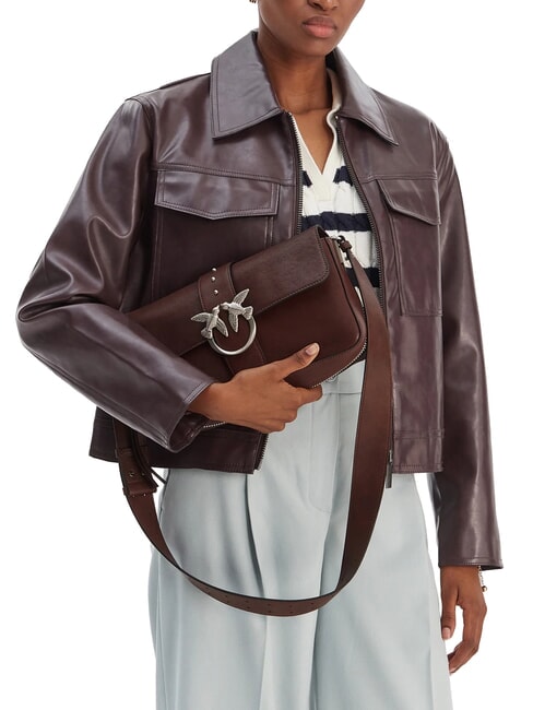 LOVE ONE Borsa a spalla in pelle marrone castano matt silver - Borse Donna