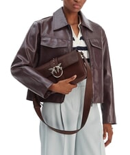 PINKO LOVE ONE Borsa a spalla in pelle marrone castano matt silver - Borse Donna - 6