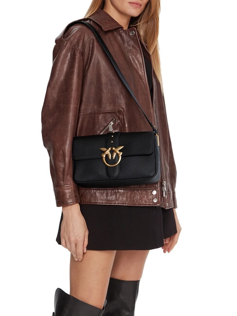 LOVE ONE Borsa a spalla in pelle con flap nero-antique gold - Borse Donna