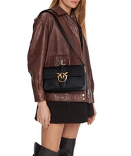 PINKO LOVE ONE Borsa a spalla in pelle con flap nero-antique gold - Borse Donna - 6