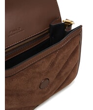 PINKO LOVE BOX Borsa a tracolla in pelle suede marrone castano matt gold - Borse Donna - 6