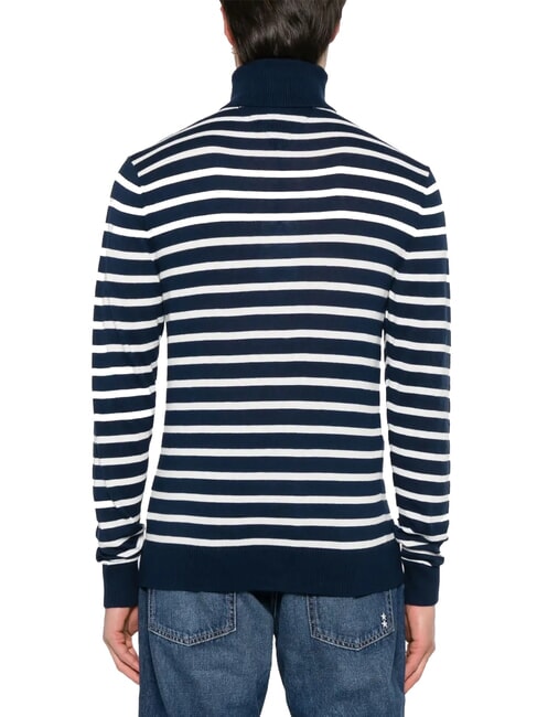 TH Maglione dolcevita misto cotone dark night navy white breton stripe - Maglie Uomo