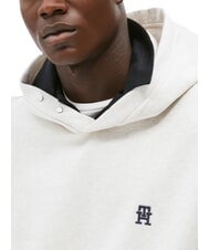 TOMMY HILFIGER TH Felpa in cotone con cappuccio heathered oatmilk - Felpe Uomo - 3