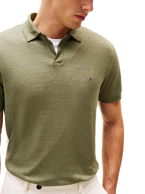 TH Polo a maniche corte in lino battle green - Polo Uomo