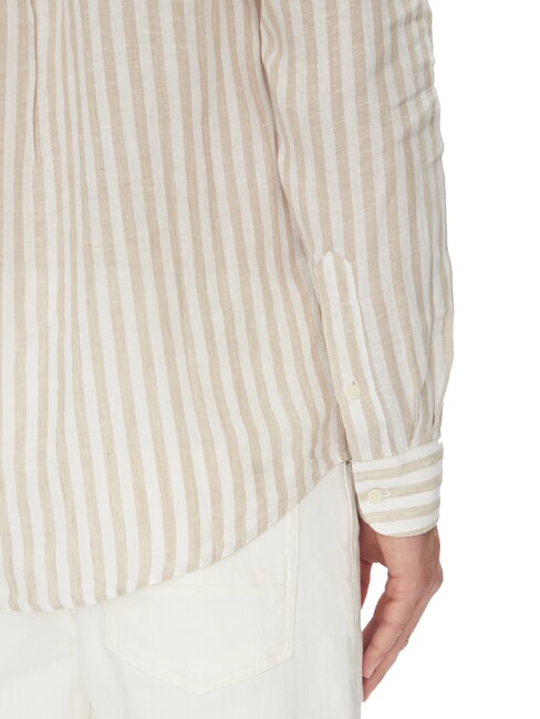 TH Camicia a righe in lino regular fit wood ash / iced coffee stripe - Camicie Uomo