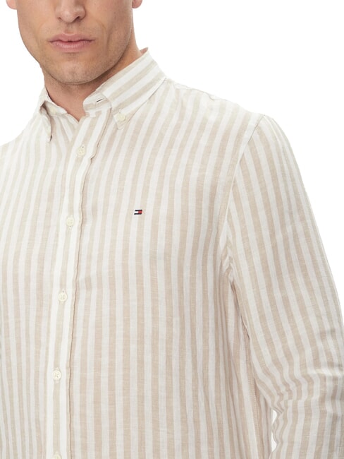 TH Camicia a righe in lino regular fit wood ash / iced coffee stripe - Camicie Uomo