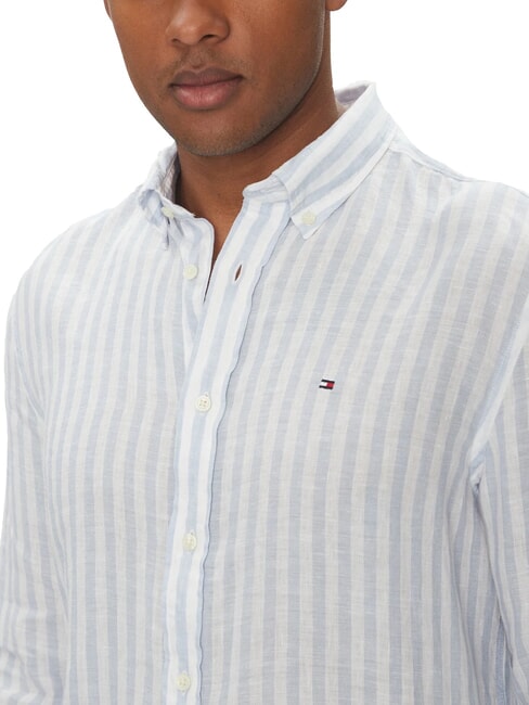 TH Camicia a righe in lino regular fit dark night navy white breton stripe - Camicie Uomo