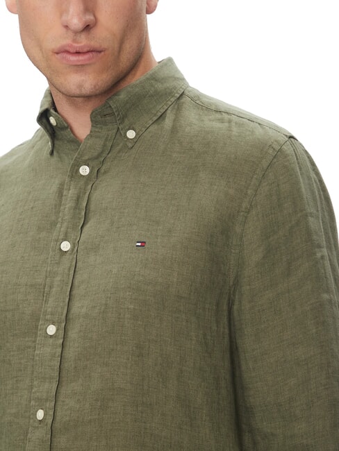 TH Camicia in lino manica lunga regular fit battle green - Camicie Uomo