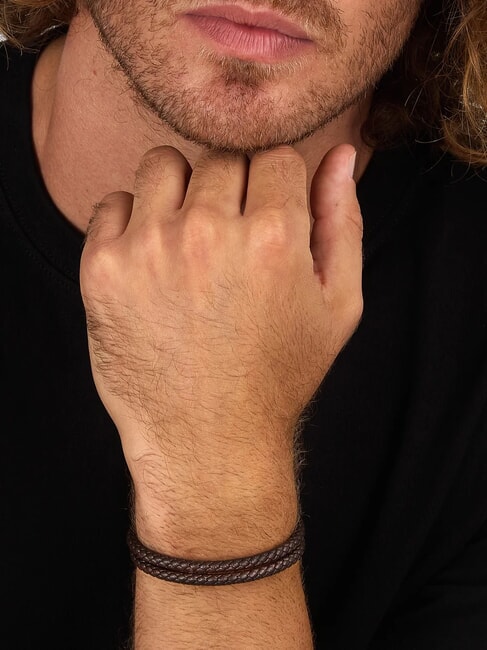 BANDY Bracciale uomo in pelle intrecciata brown - Bracciali Uomo