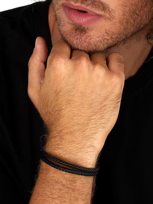 BANDY Bracciale uomo in pelle intrecciata Nero - Bracciali Uomo