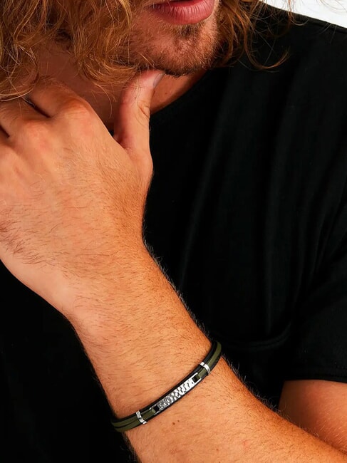 BANDY Bracciale uomo in pelle e acciaio verde - Bracciali Uomo