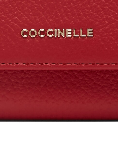 METALLIC SOFT Small wallet in textured leather ruby - Portafogli Donna