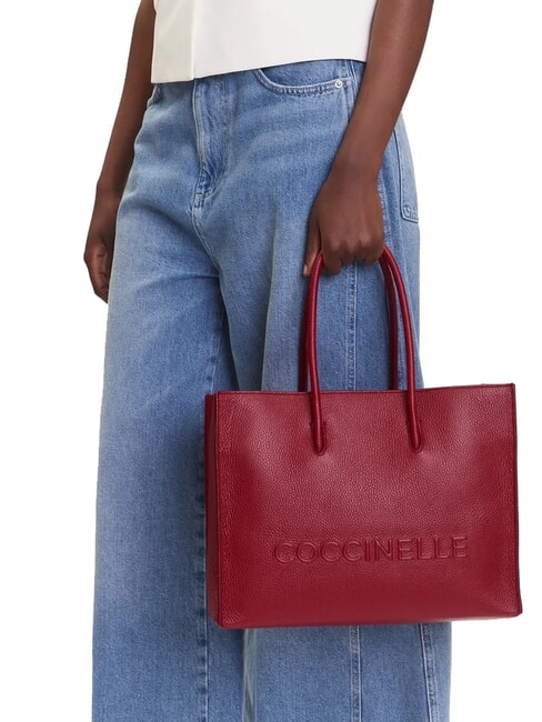 MYRTHA MAXI LOG Borsa shopping in pelle martellata sangria - Borse Donna