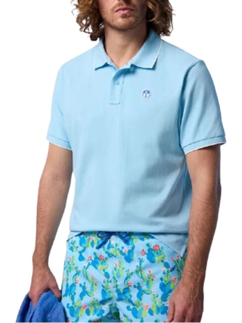 COLLAR STRIPED Polo manica corta in cotone soft blue - Polo Uomo