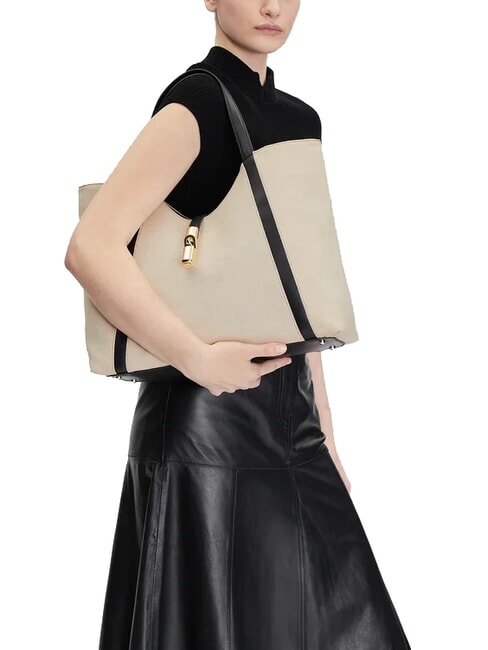 CAMPIONARIO - GOCCIA Borsa a spalla in canvas naturale+nero - Borse Donna