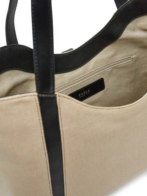 CAMPIONARIO - GOCCIA Borsa a spalla in canvas naturale+nero - Borse Donna