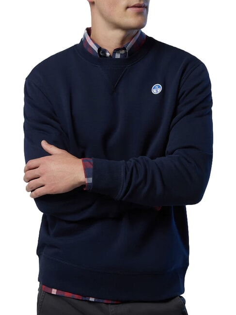 ROUND LOGO Felpa girocollo in cotone navy blue - Felpe Uomo