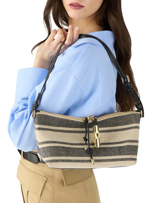 DEBBY Borsa spalla, pelle e lino toni indigo - Borse Donna