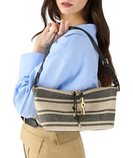 FURLA DEBBY Borsa spalla, pelle e lino toni indigo - Borse Donna - 3