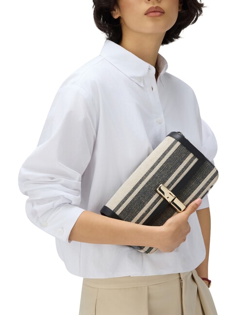 IRIDE Borsa a tracolla, pelle e lino toni indigo - Borse Donna