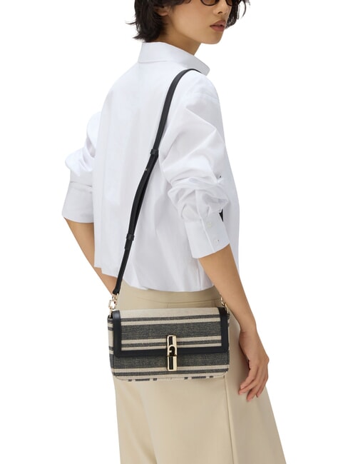 IRIDE Borsa a tracolla, pelle e lino toni indigo - Borse Donna