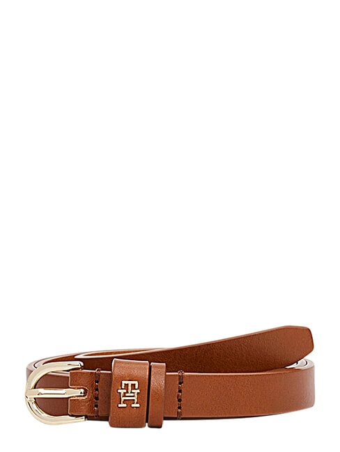 TH LOGO Cintura da donna sottile in pelle cognac - Cinture