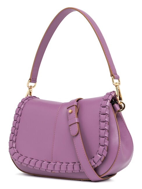 HELENA ROUND Borsa in pelle con flap argyle purple - Borse Donna