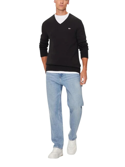 TH JEANS  Maglioncino scollo a v in cotone black - Maglie Uomo