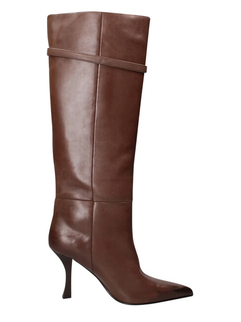 ME25 Stivale alto, tacco 9, in pelle darkbrown - Scarpe Donna