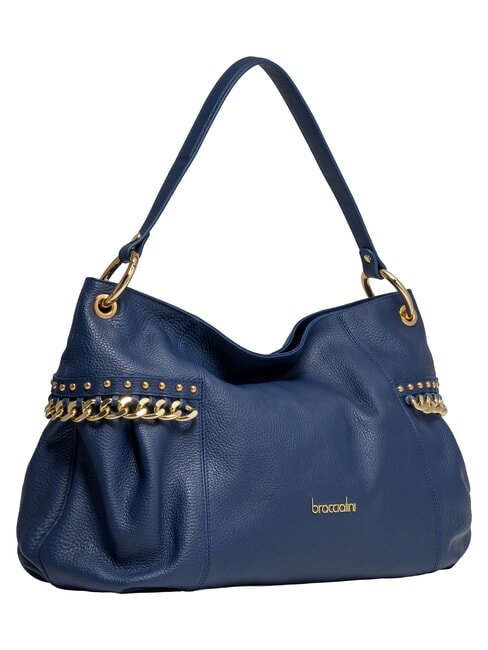 NORA Borsa a spalla in pelle con catena blu - Borse Donna