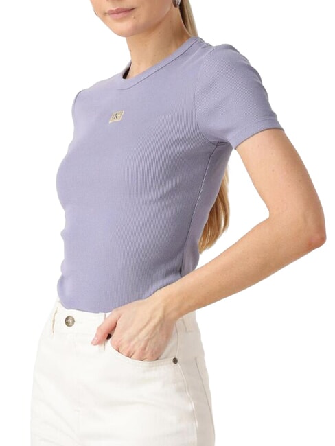 WASHED WOVEN LABEL T-shirt a manica corta, in cotone purple - T-shirt e Top Donna