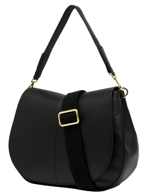 HELENA ROUND Borsa a spalla con tracolla, in pelle Nero - Borse Donna