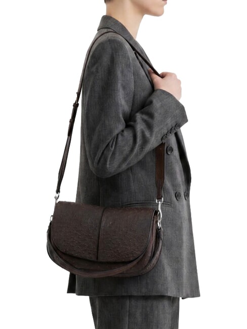 HELENA ROUND Borsa a spalla con tracolla, in pelle espresso - Borse Donna