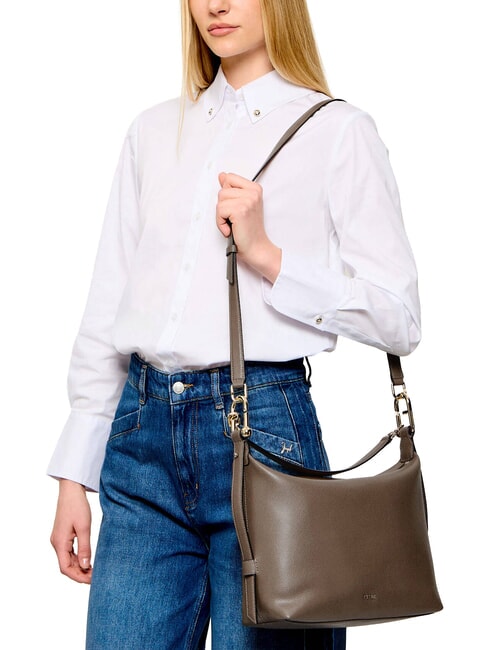 TONIE Borsa a spalla in pelle con tracolla muddy gray - Borse Donna