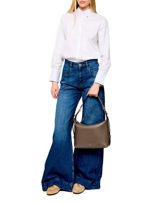 TONIE Borsa a spalla in pelle con tracolla muddy gray - Borse Donna