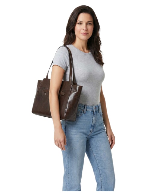 LUCREZIA Borsa shopping a spalla in pelle moka with gold - Borse Donna