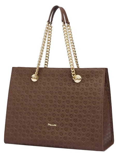 HERITAGE Borsa shopping a spalla, in pelle marrone/crema - Borse Donna