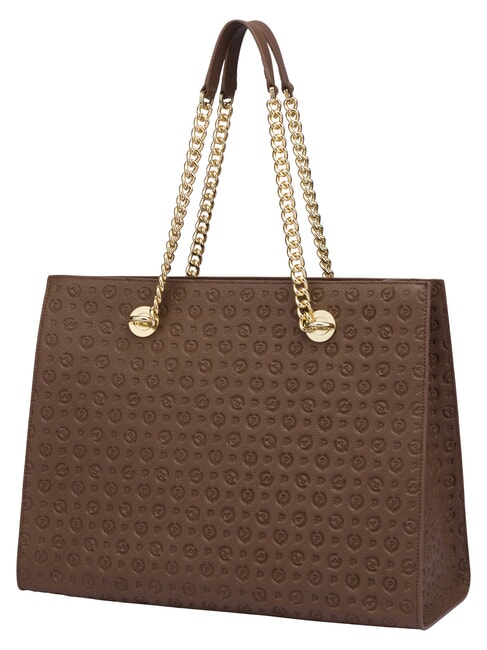 HERITAGE Borsa shopping a spalla, in pelle marrone/crema - Borse Donna