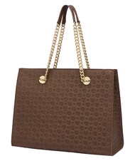POLLINI HERITAGE Borsa shopping a spalla, in pelle marrone/crema - Borse Donna - 3
