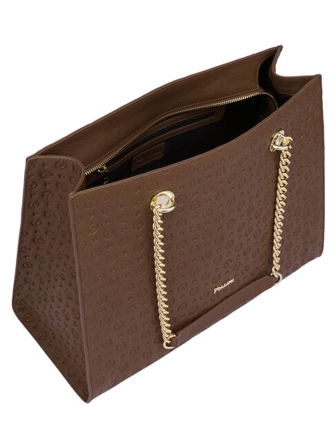 HERITAGE Borsa shopping a spalla, in pelle marrone/crema - Borse Donna
