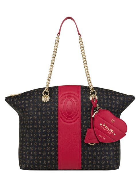 HERITAGE Borsa tote a spalla, con portachiavi nero rosso - Borse Donna