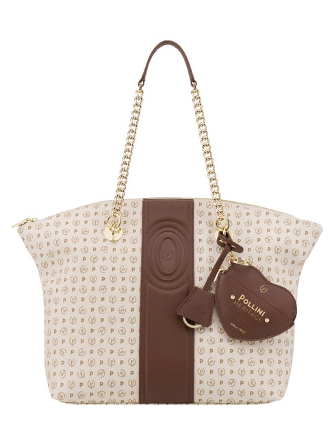 HERITAGE Borsa tote a spalla, con portachiavi avorio marrone - Borse Donna