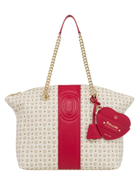 HERITAGE Borsa tote a spalla, con portachiavi avorio rosso - Borse Donna