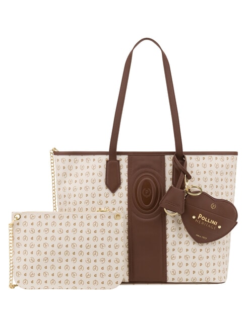 HERITAGE Borsa shopping a spalla, con necessaire avorio marrone - Borse Donna