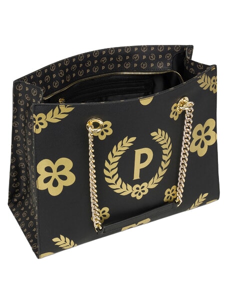 HERITAGE  Shopping bag con doppio manico nero oro - Borse Donna